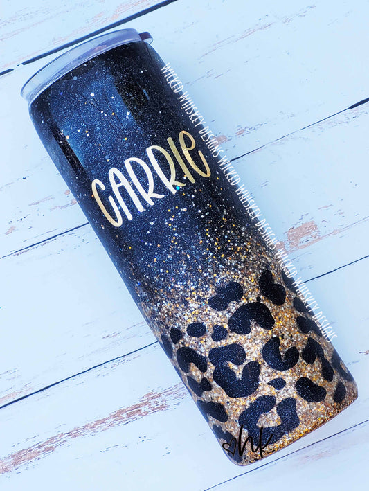 Black and Gold Leopard Glitter Tumbler | Personalized Tumblers