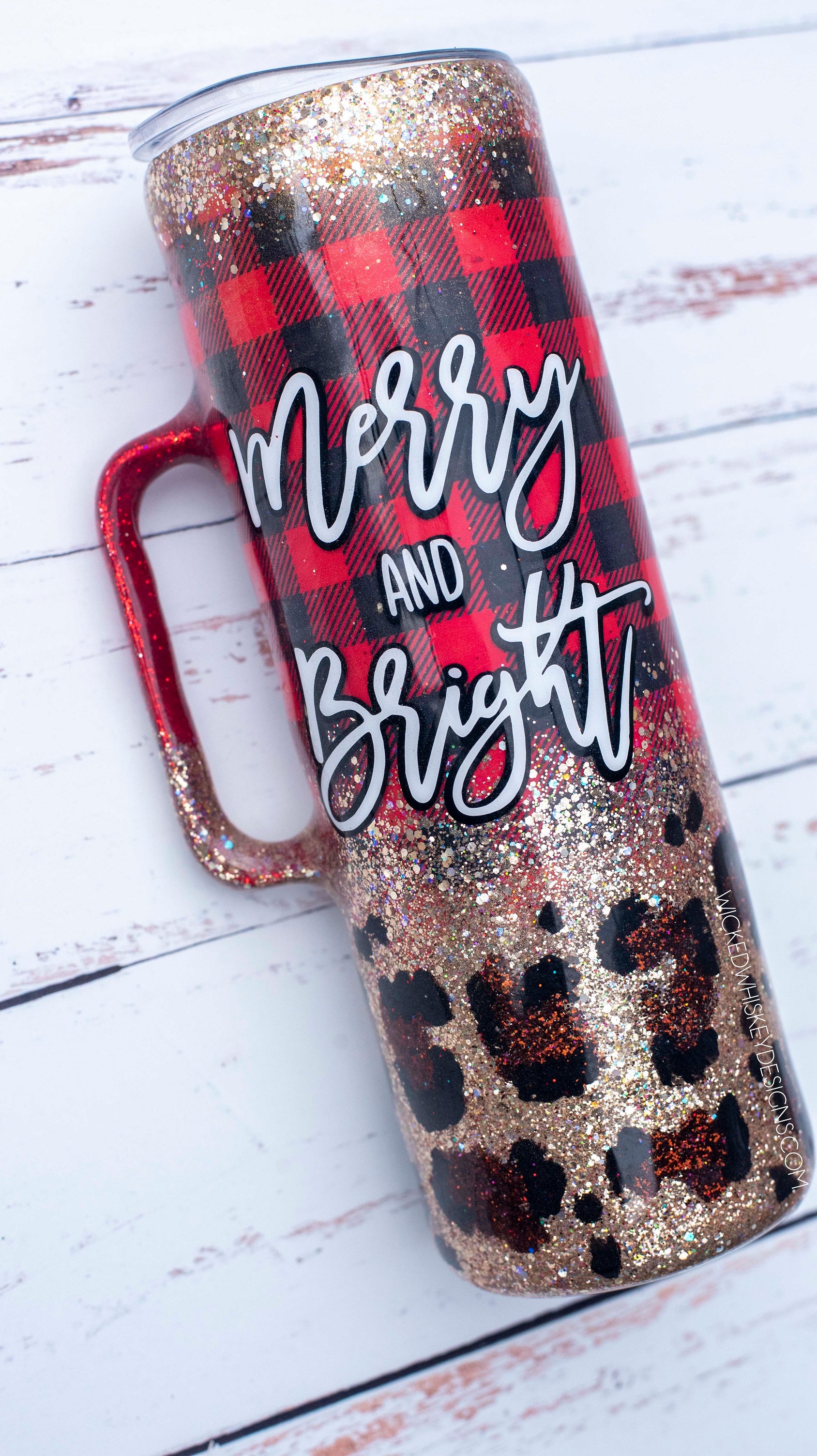 Leopard Print Christmas Themed Tumbler of Hot Cocoa with Whipped