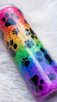 Chunky Rainbow Paw Print Glitter Tumbler | Personalized Tumblers