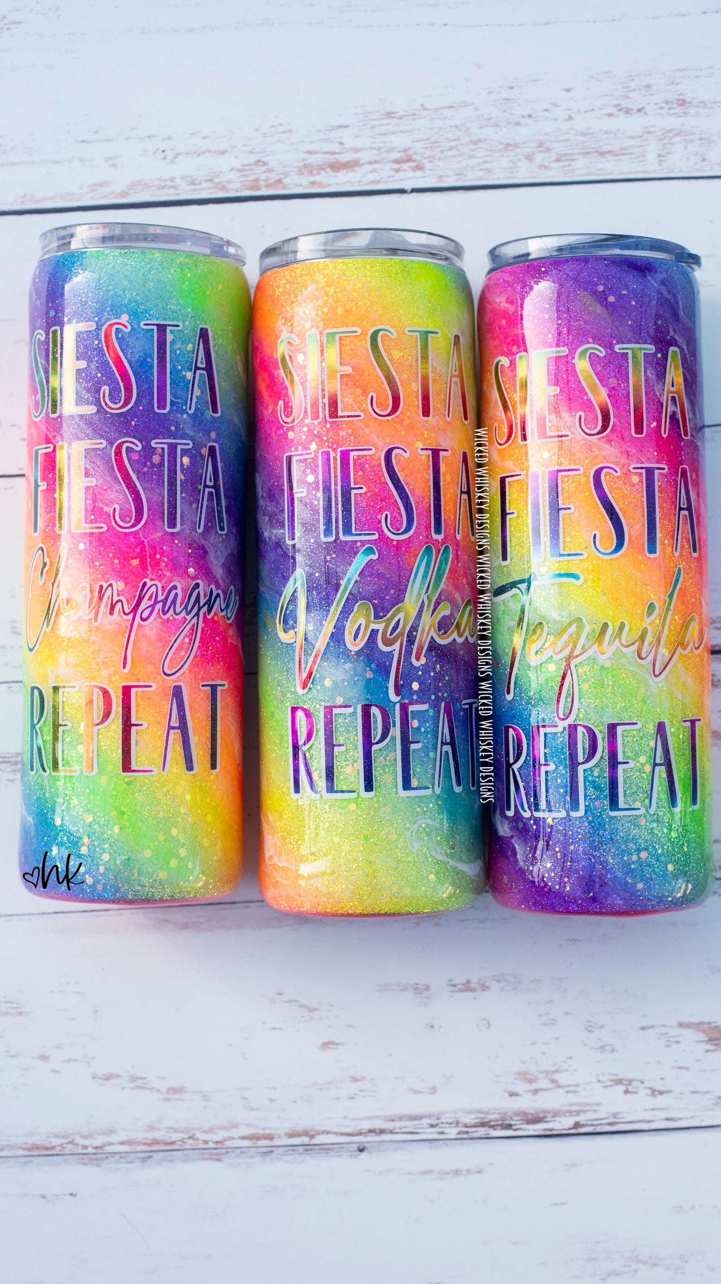 Siesta Fiesta Champagne Repeat Rainbow Milky Way Tumbler | Personalized Tumblers