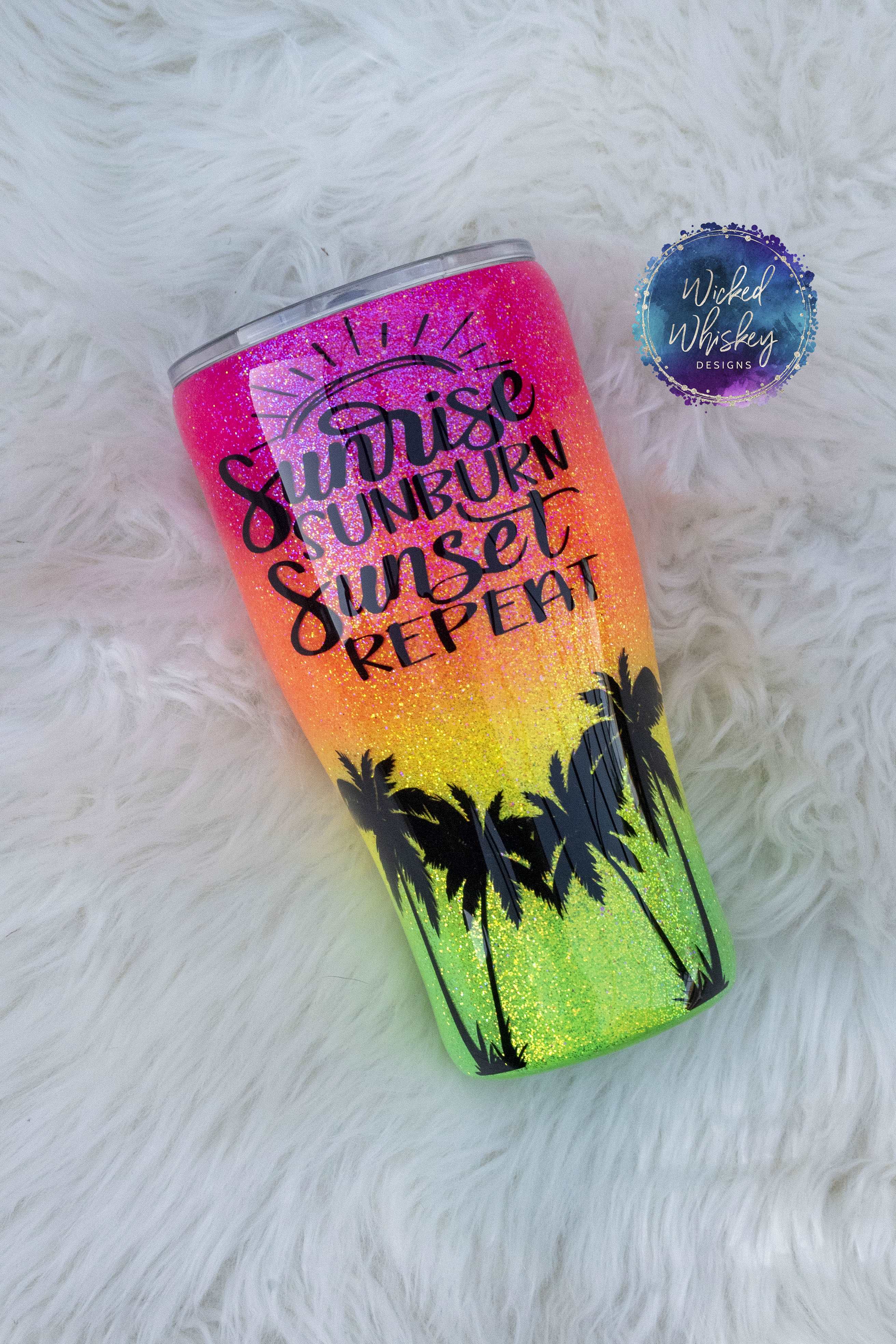 http://wickedwhiskeydesigns.com/cdn/shop/products/SunriseSunburnSunsetRepeatGlitterTumbler-_1.jpg?v=1654610737