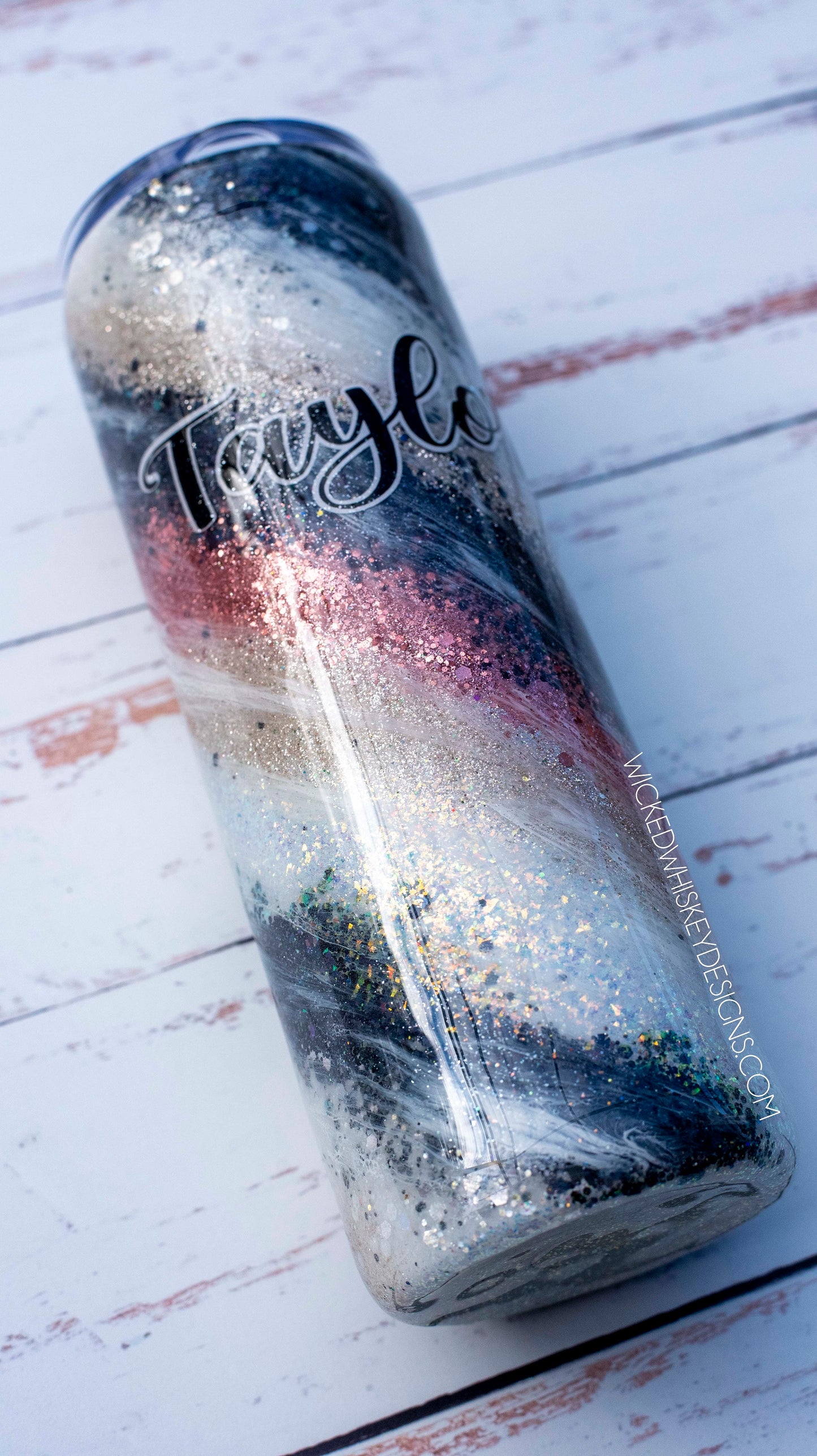 Black and Rose Gold Milky Way Glitter Tumbler | Personalized Tumblers
