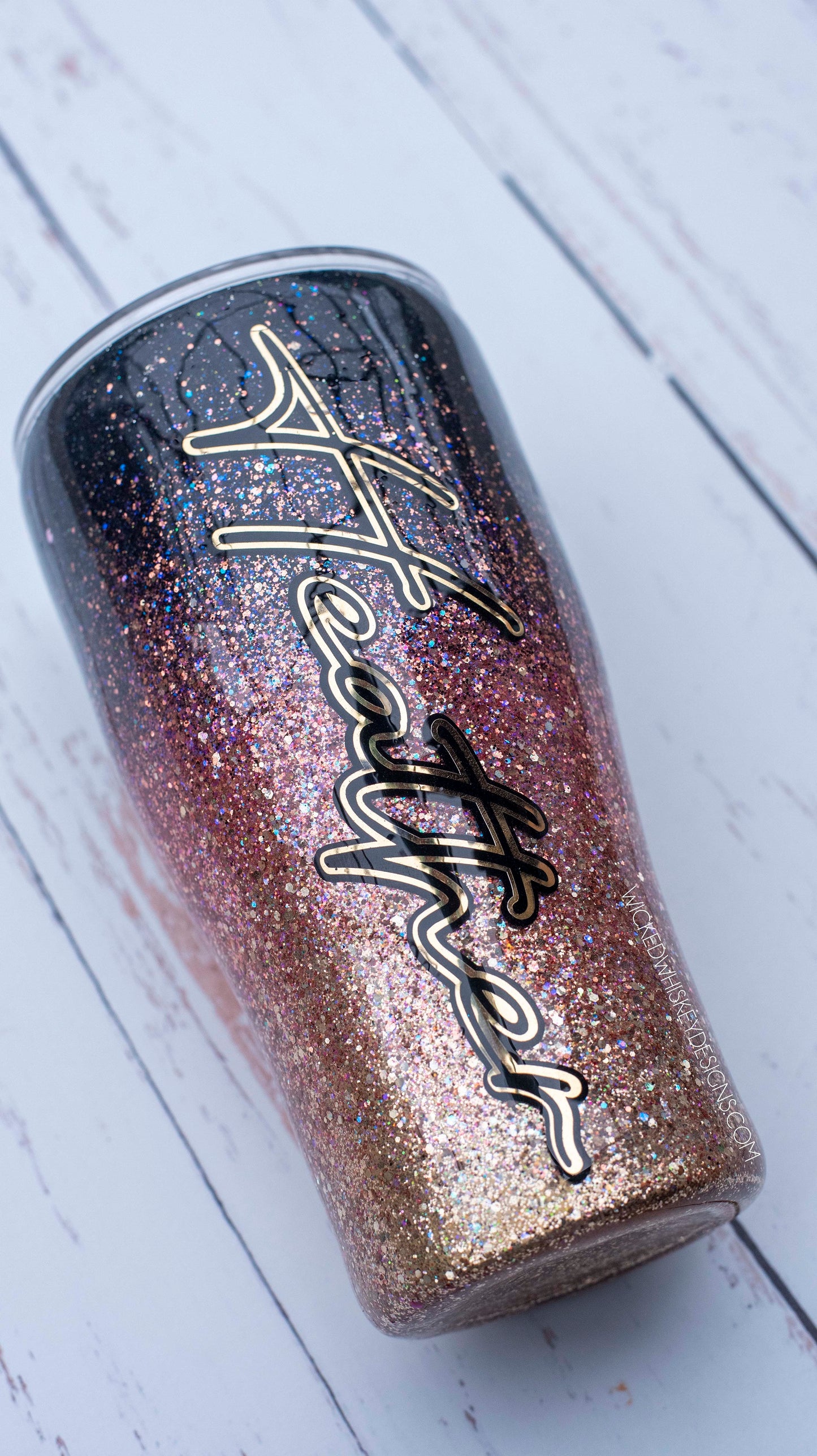 Black and Rose Gold Glitter Tumbler | Personalized Tumblers