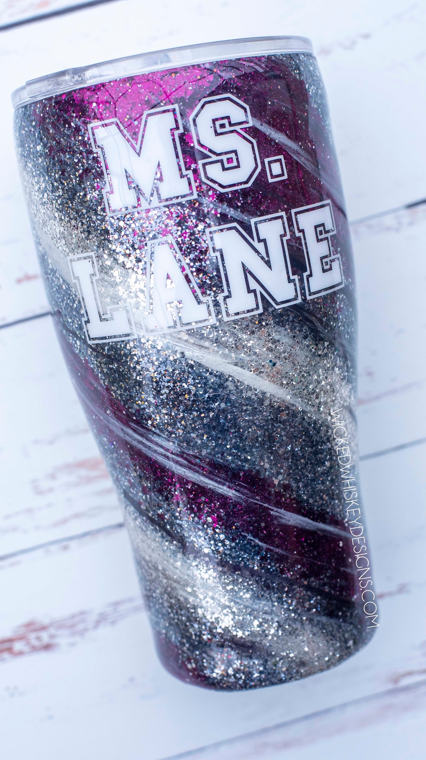 Grey and Burgundy Milky Way Glitter Tumbler | Personalized Tumblers