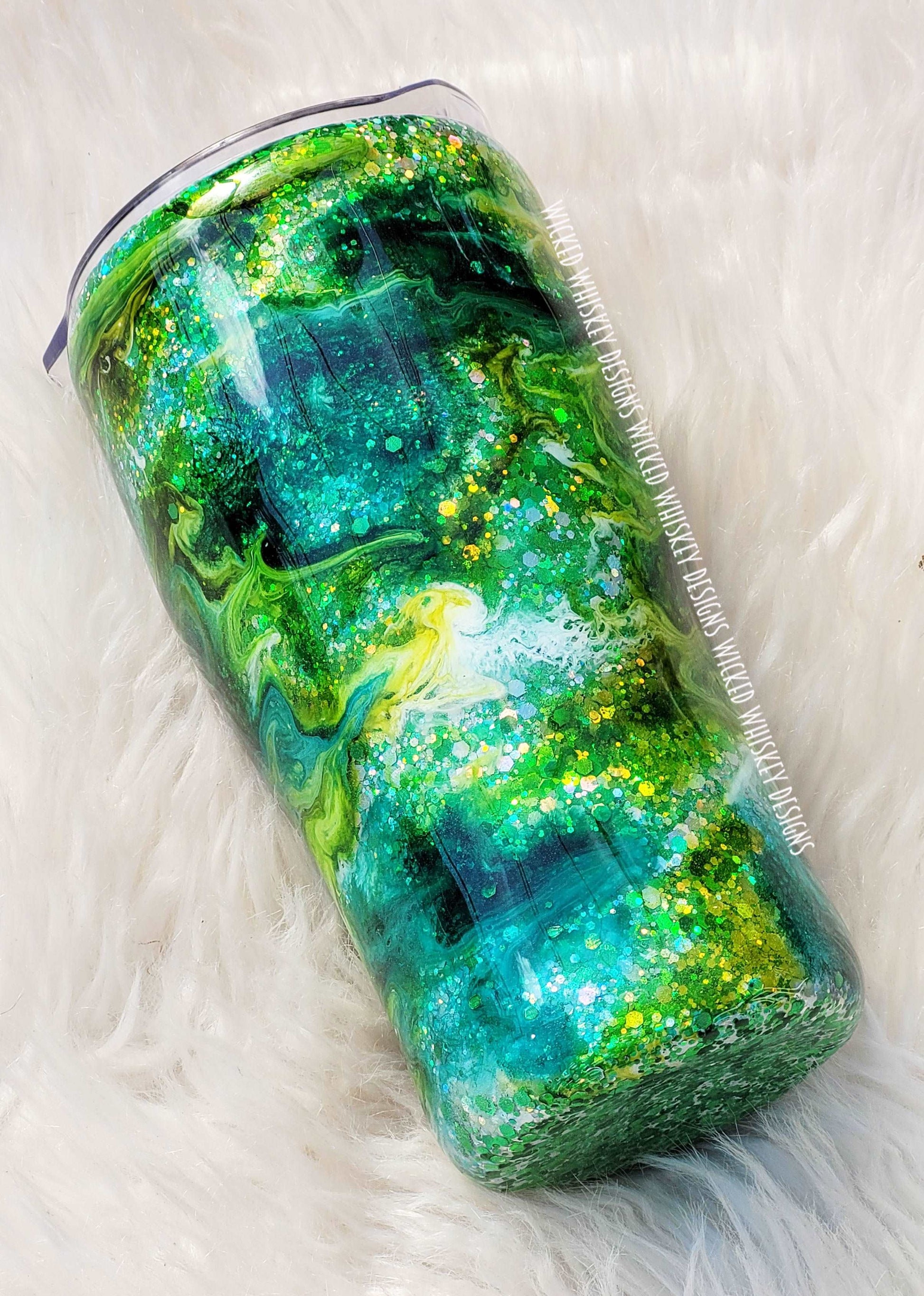Green Peekaboo Alcohol Ink Tumbler, Custom Glitter Tumbler