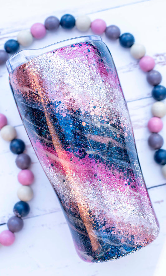 Navy Rose Gold Milky Way Glitter Tumbler | Personalized Tumblers