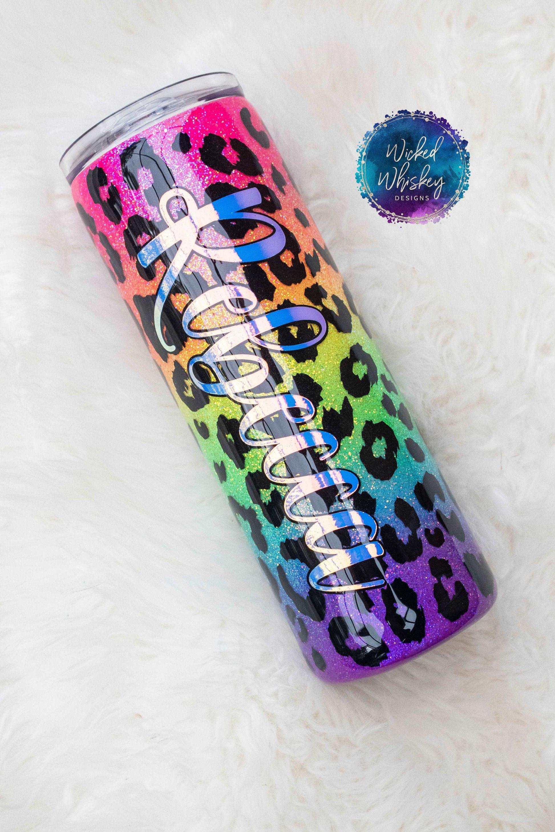 Neon Rainbow Leopard Glitter Tumbler  Personalized Tumblers – Wicked  Whiskey Designs