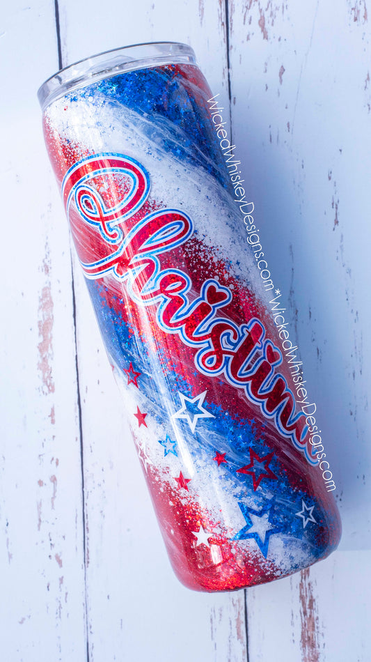 Red White Blue Patriotic Glitter Tumbler | Personalized Tumblers