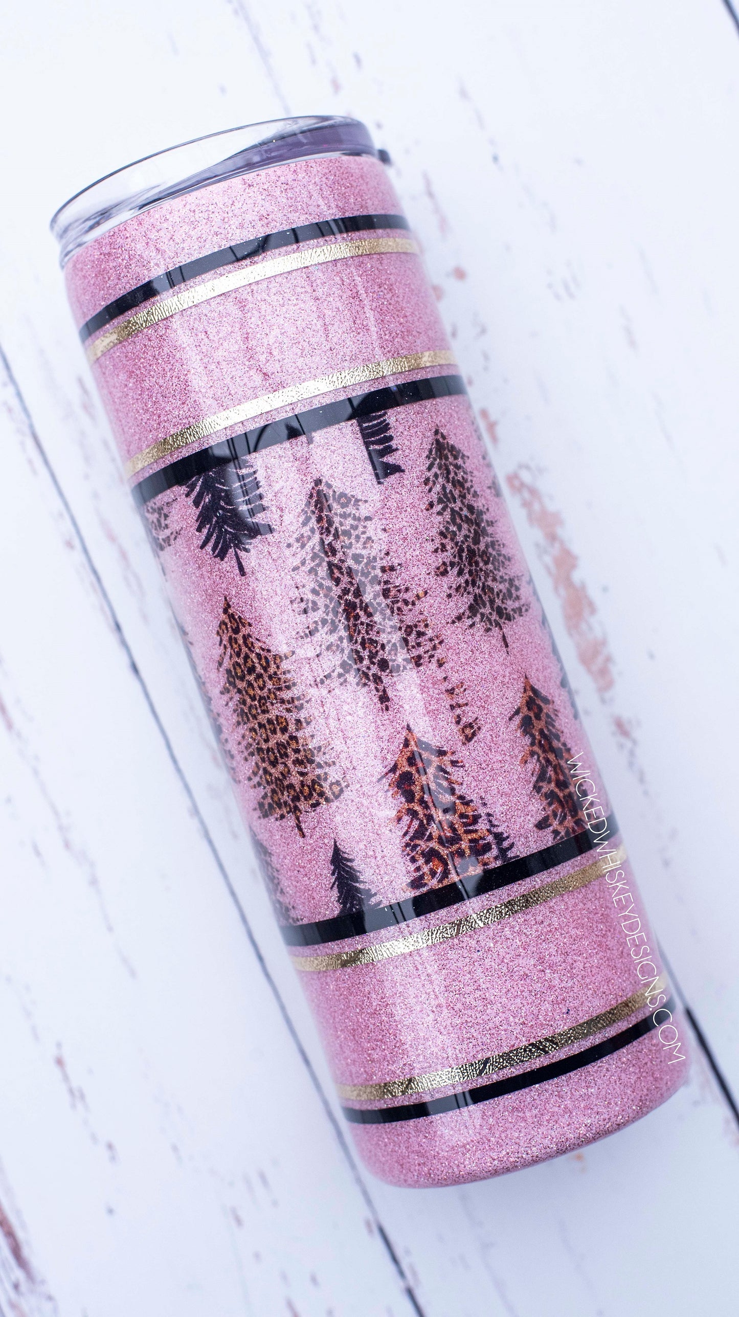 Pink Leopard Christmas Tree Glitter Tumbler | Personalized Tumblers