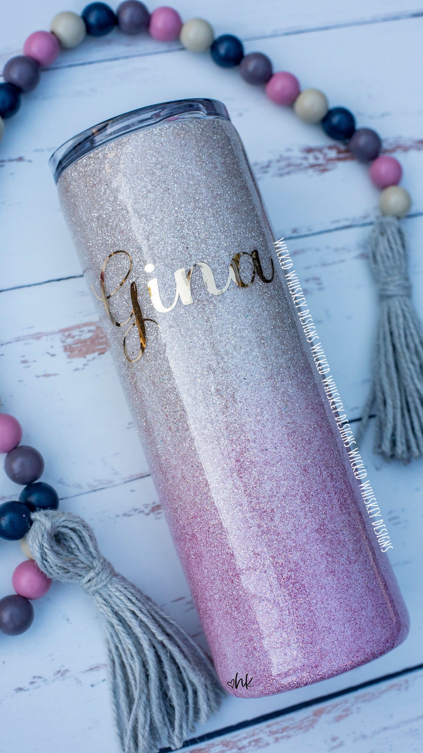 Pink and Champagne Gold Glitter Tumbler | Personalized Tumblers