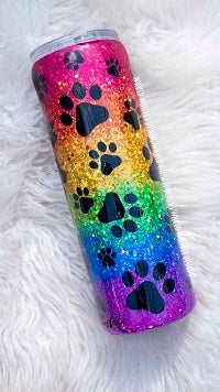 Chunky Rainbow Paw Print Glitter Tumbler | Personalized Tumblers