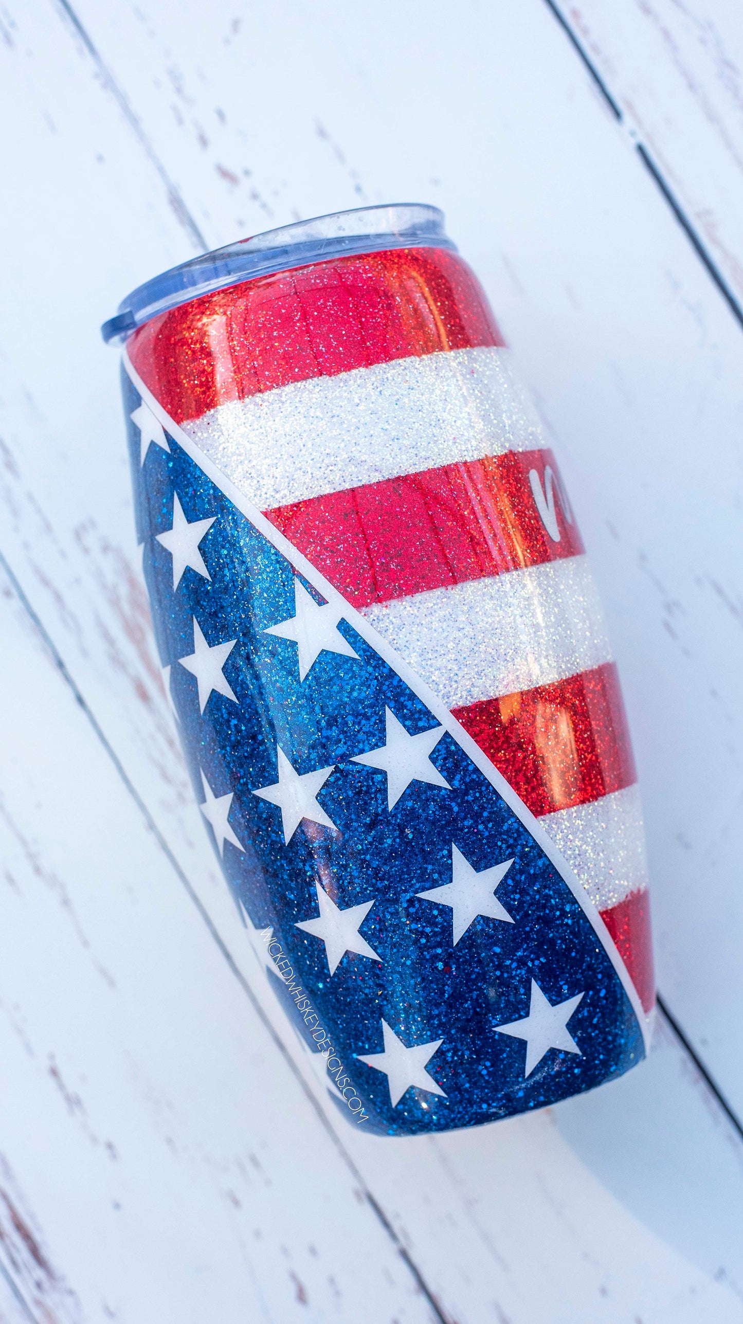 Red White and Blue Patriotic Flag Split Glitter Tumbler | Personalized Tumblers