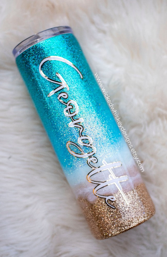 Beach is My Happy Place Glitter Tumbler