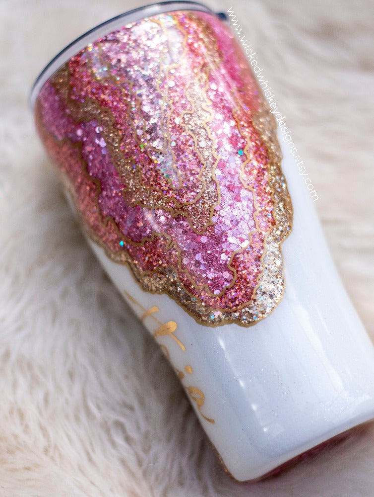 Rose Gold Geode Glitter Tumbler | Personalized Tumblers